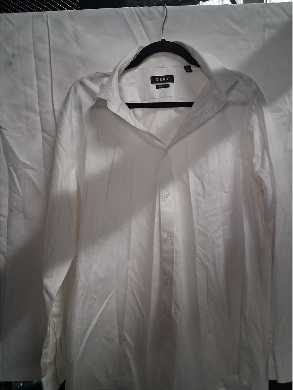 DKNY Men's White Slim Fit Stretch Long Sleeve Dress Shirt Sz 17 32/33 G2